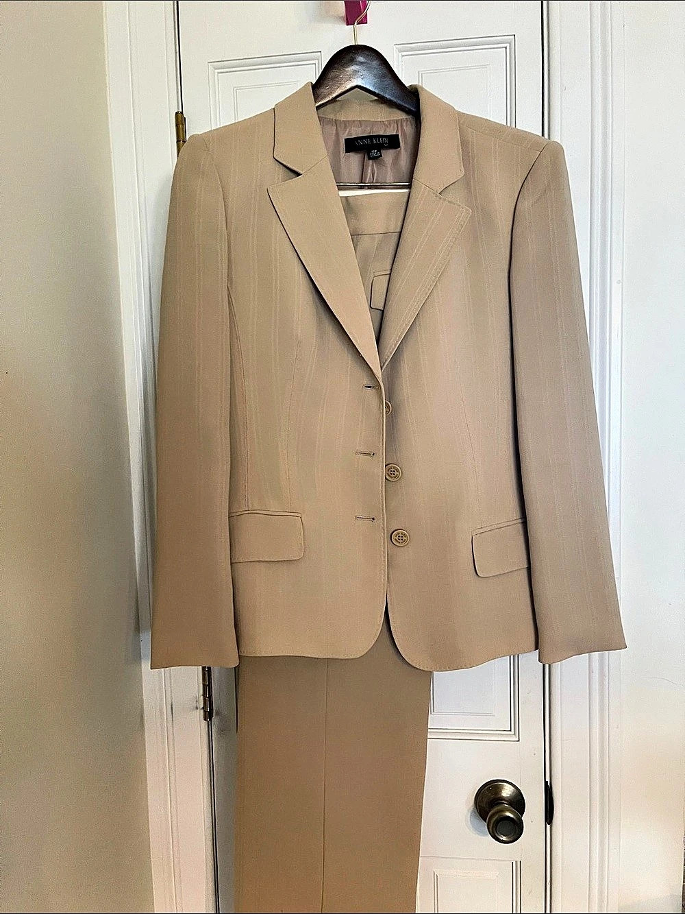 Anne Klein Striped Pantsuit in Beige Size 12P
